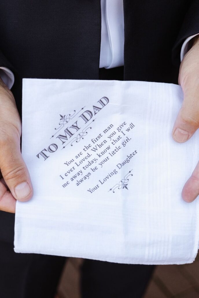 embroidered hankerchief to father of the bride as a gift