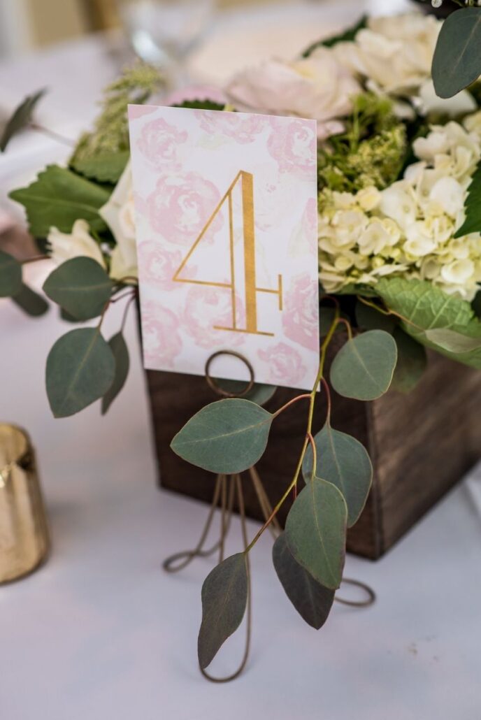 table numbers in blush and gold