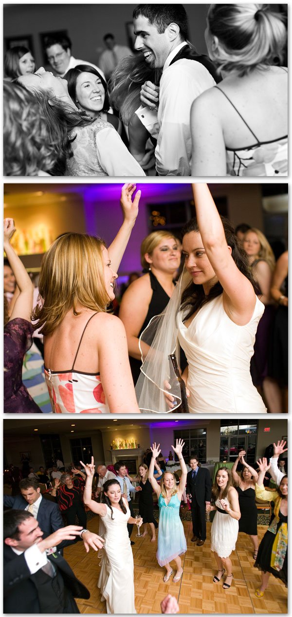 happy guests dancing at wedding reception