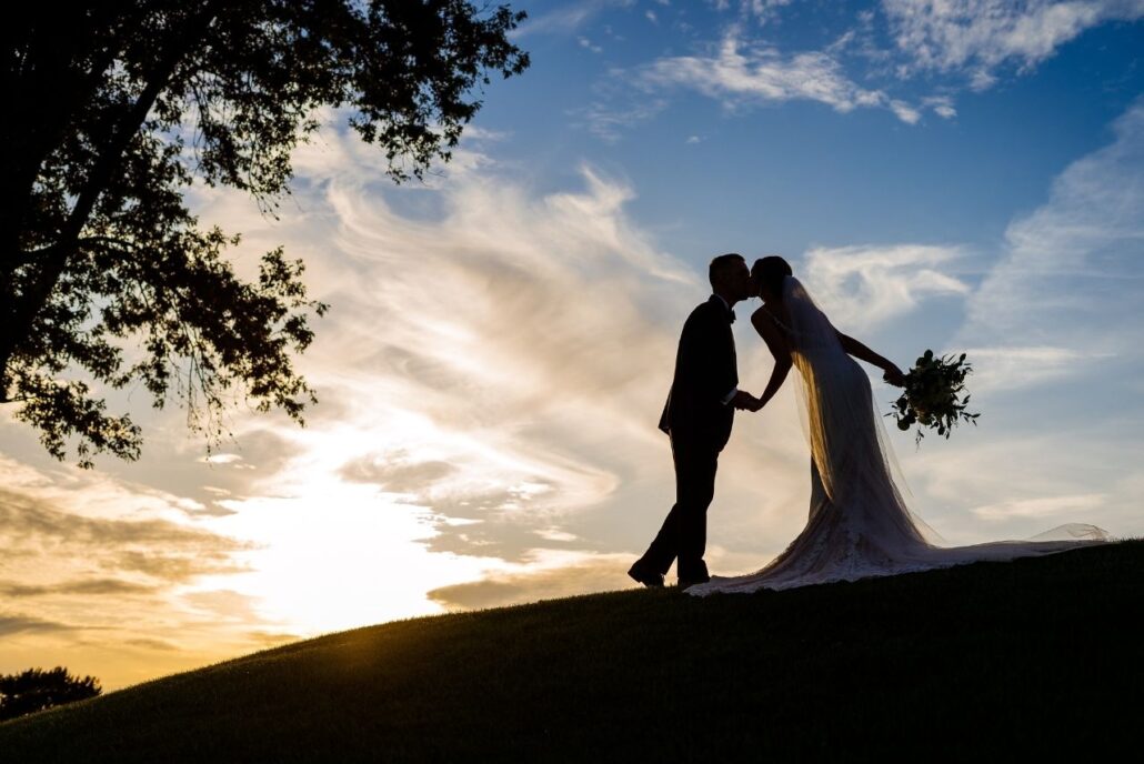 sunset photo of couple at evansville country club wedding