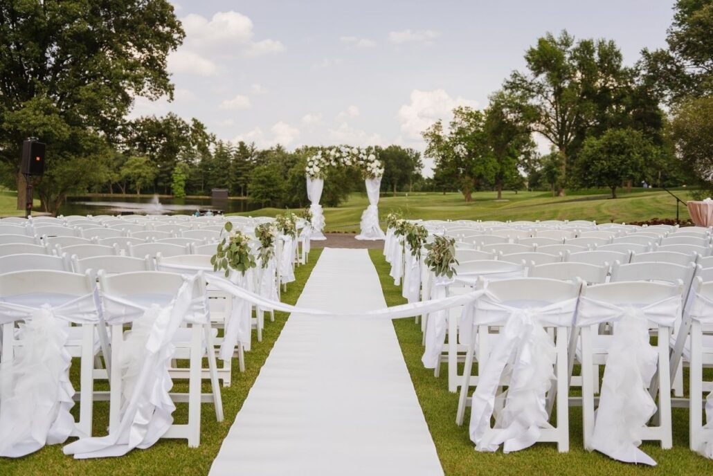 wedding aisle outdoor ceremony at rolling hills country club